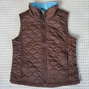 LL Bean Kids Vest Large 6X 7 Brown Thinsulate Quilted Nylon Zip Front Winter
